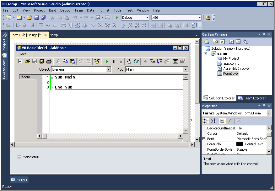 Visual Studio 2010 display the WinWrap Basic IDE control